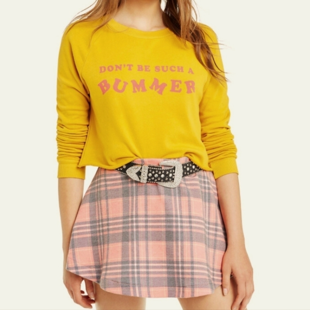 WILDFOX Womens Sweatshirt Such A Bummer Relaxed Yellow SAMPLE